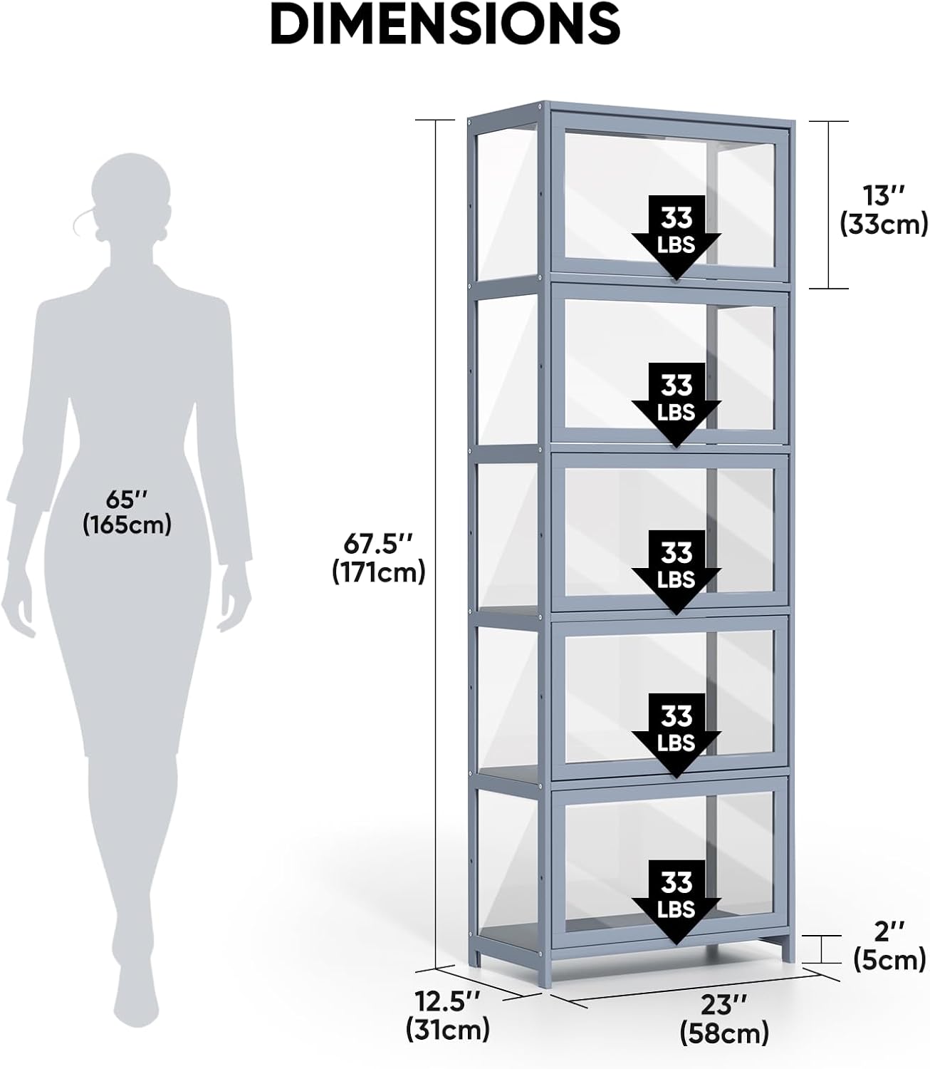 Clear 5‑Tier Curio Display Cabinet