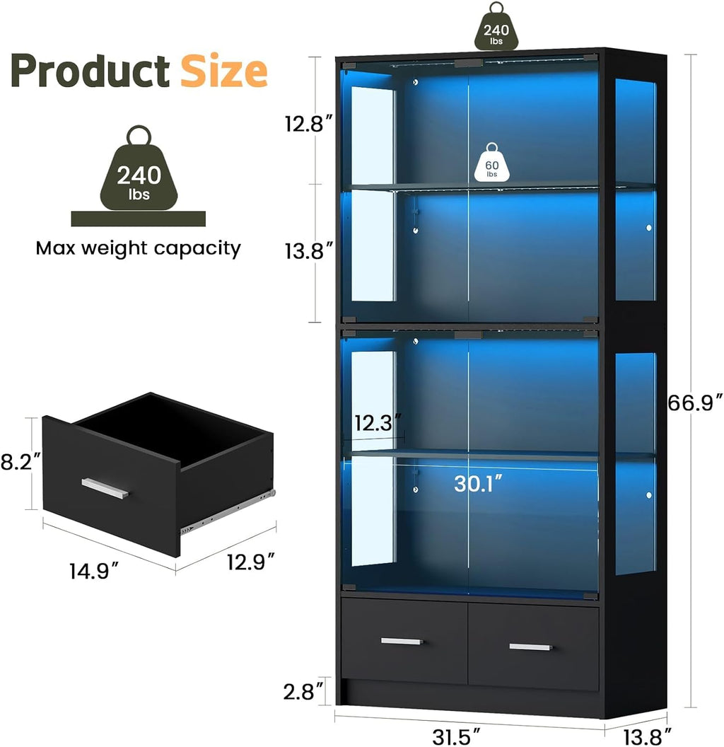 Black Glass‑Door Display Storage Cabinet