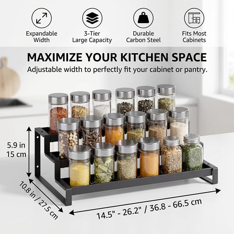 Expandable 3‑Tier Metal Spice Organizer