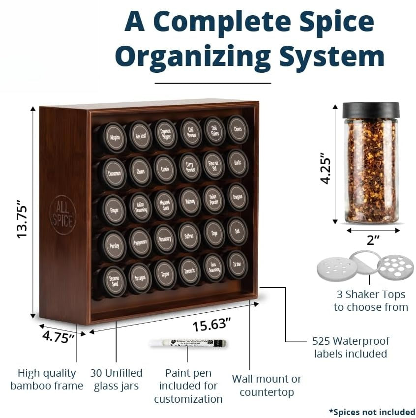 Wood Countertop Spice Rack Organizer Set