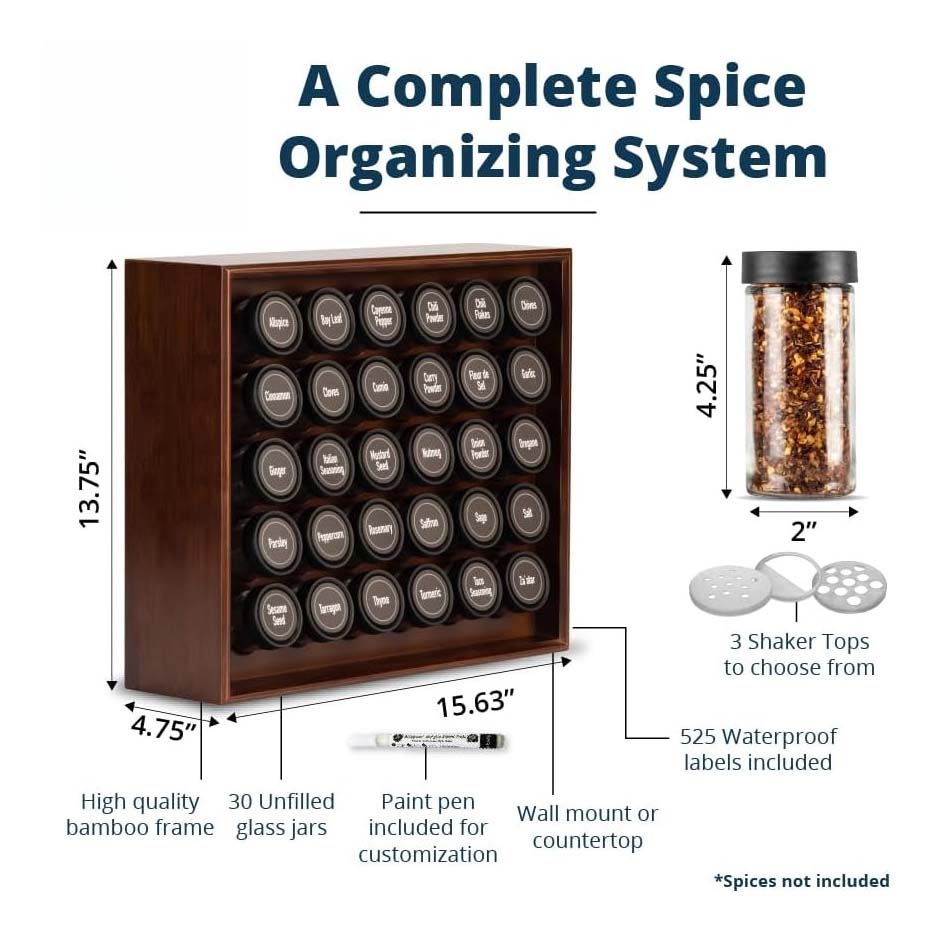 Wood Countertop Spice Rack Organizer Set
