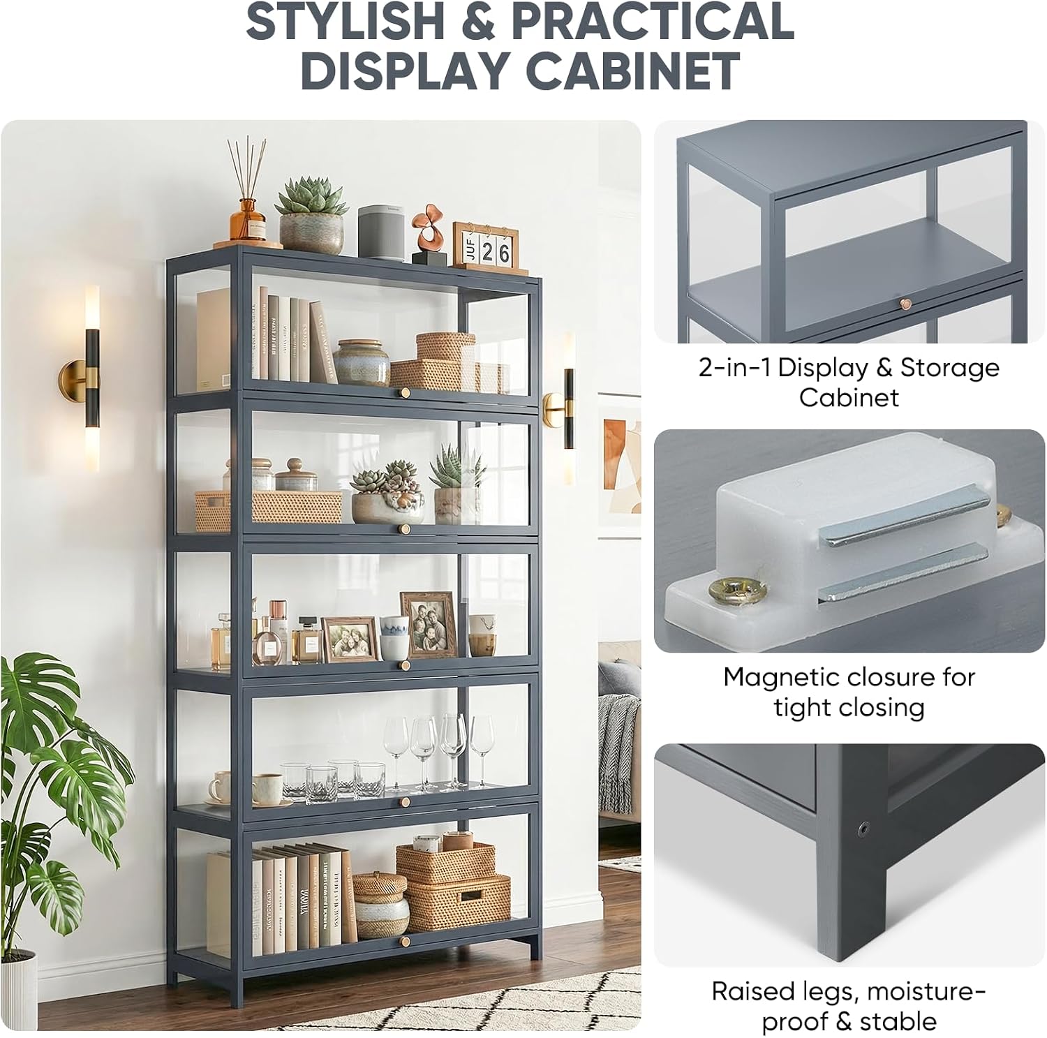 Clear 5‑Tier Curio Display Cabinet