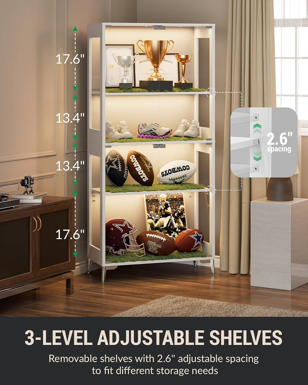 LED Glass Curio Display Storage Cabinet