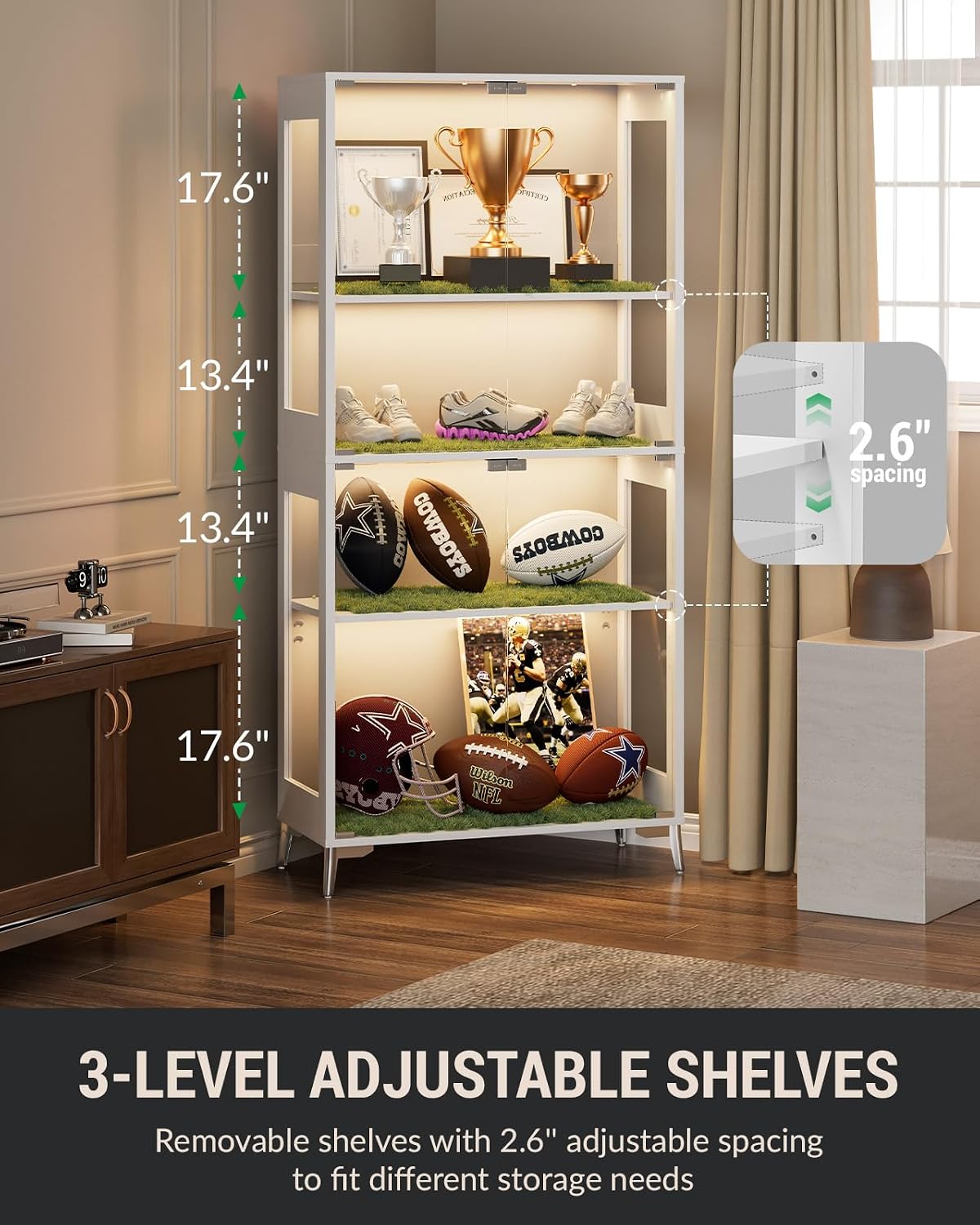 LED Glass Curio Display Storage Cabinet