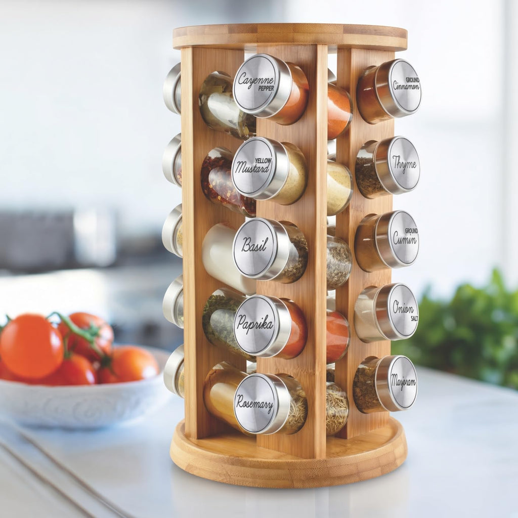 Bamboo Rotating Countertop Spice Rack Set