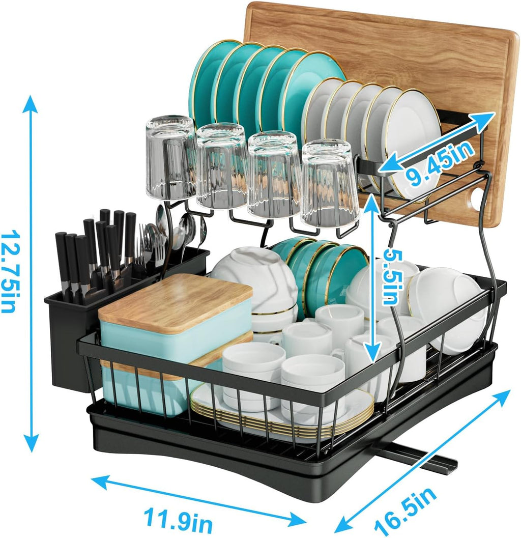 2‑Tier Black Kitchen Dish Drying Rack