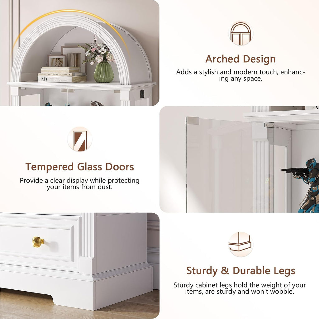Arched LED Glass Curio Display Cabinet