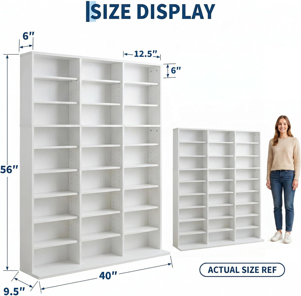 Tall White Media CD Display Cabinet