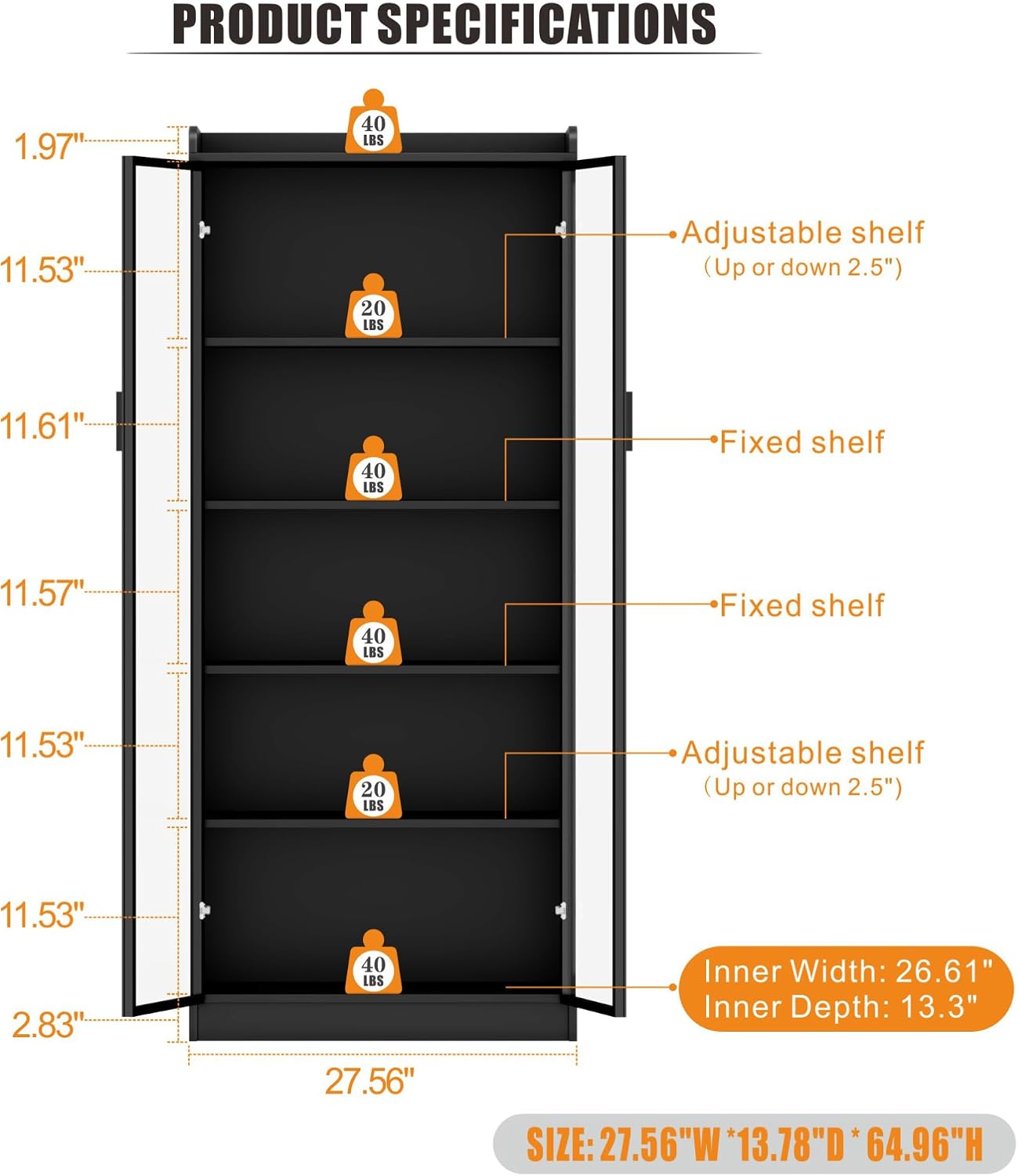 Tall 5‑Tier Closed Display Storage Cabinet