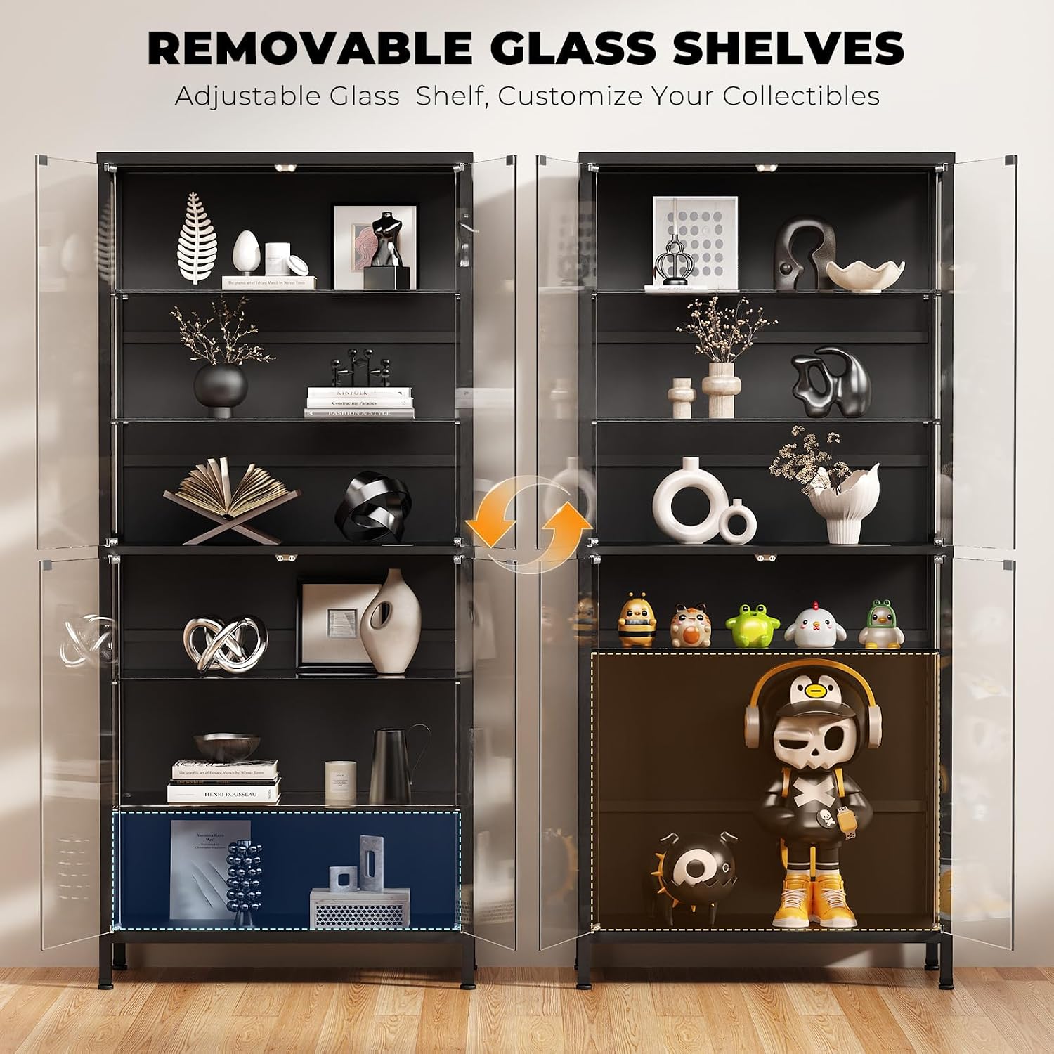 Black 6‑Tier Glass Display Cabinet