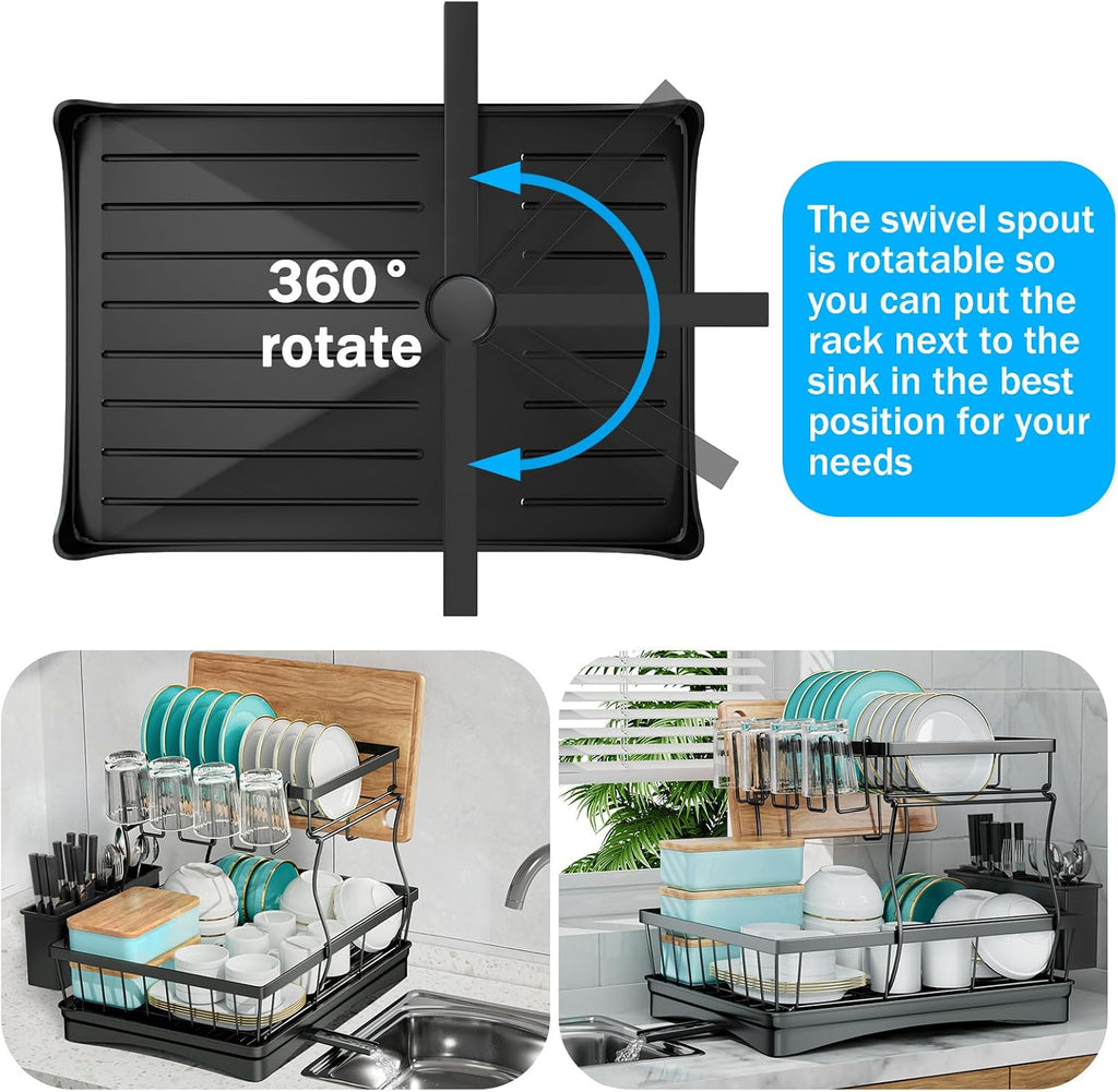 2‑Tier Black Kitchen Dish Drying Rack