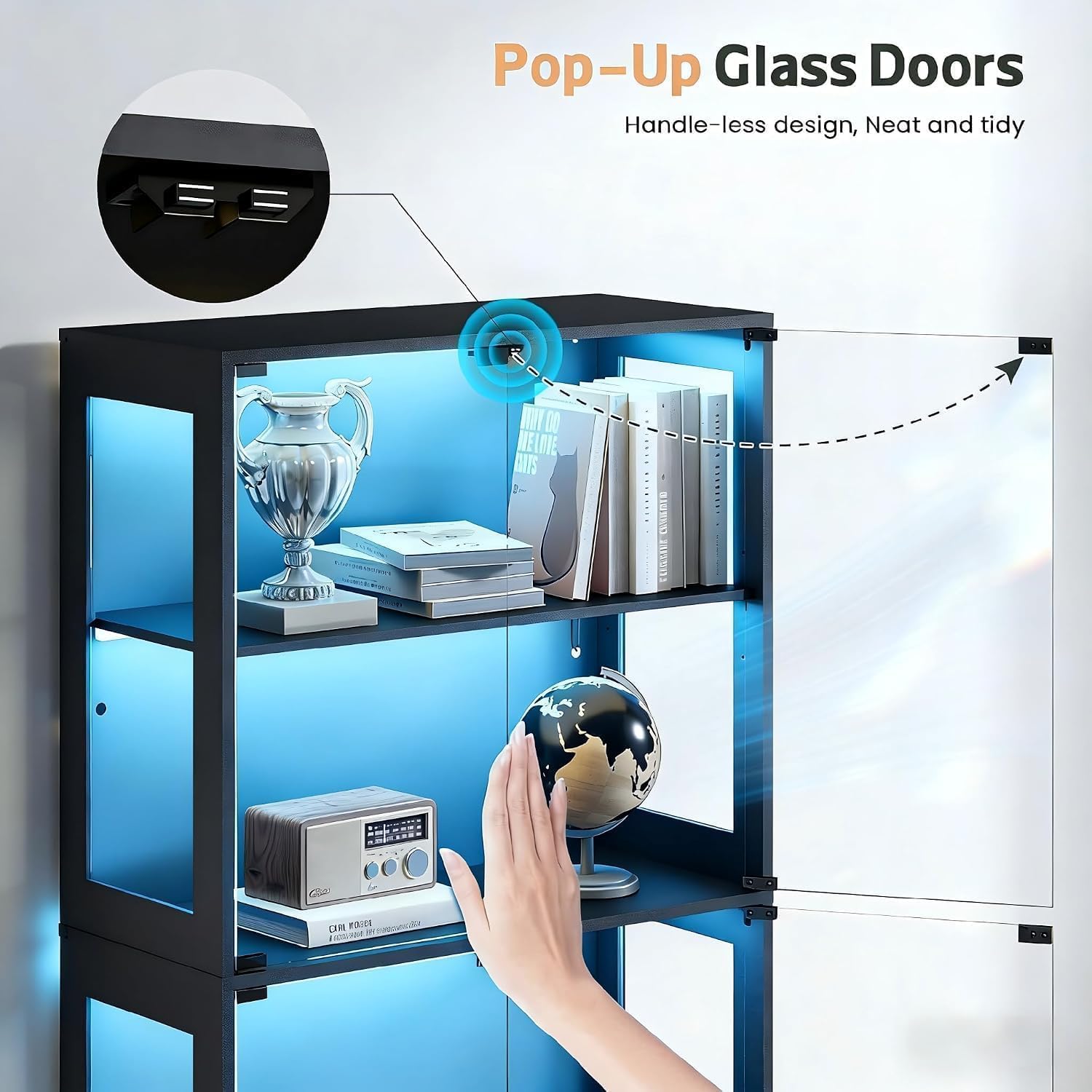 Black Glass‑Door Display Storage Cabinet