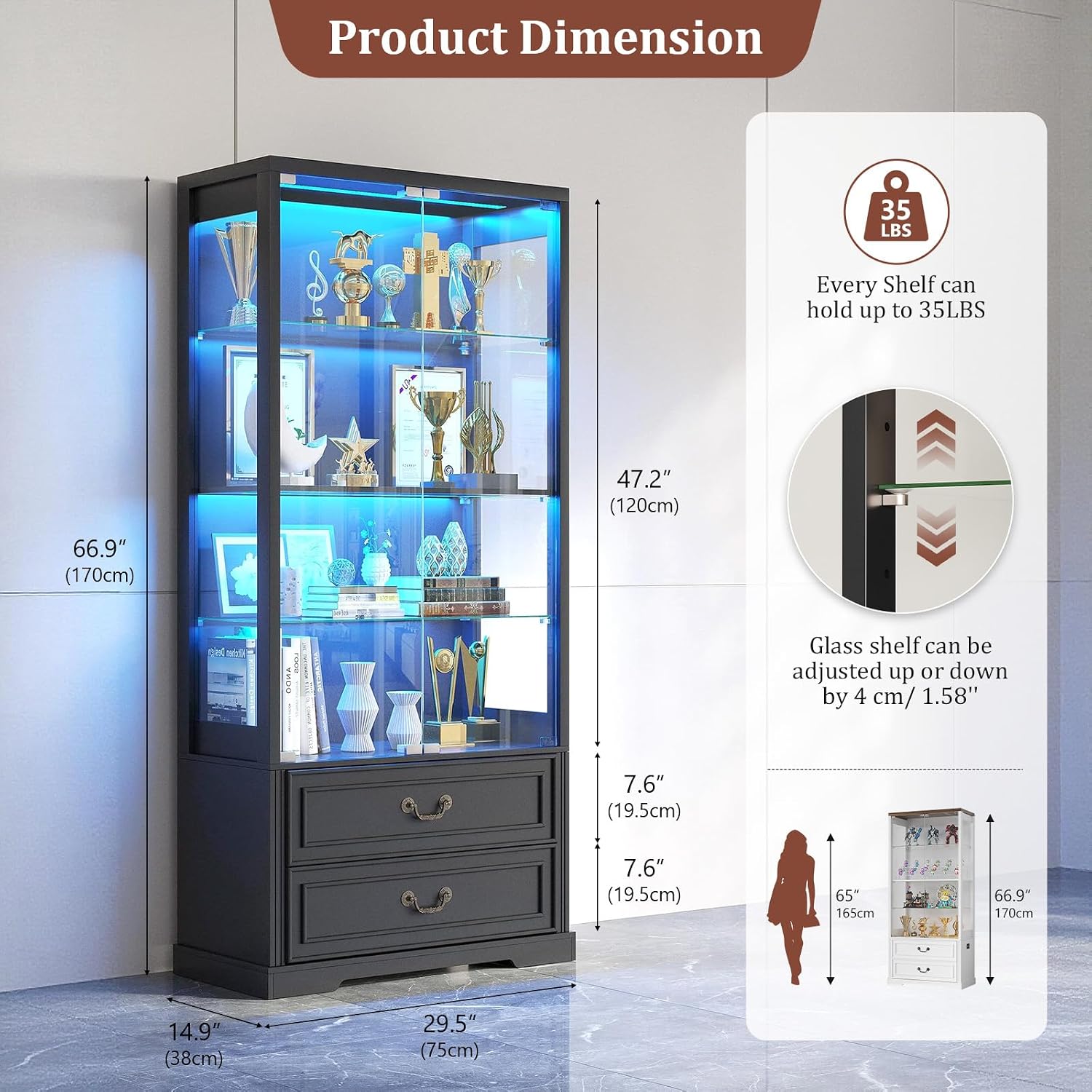 Tall Black Glass‑Door Display Cabinet