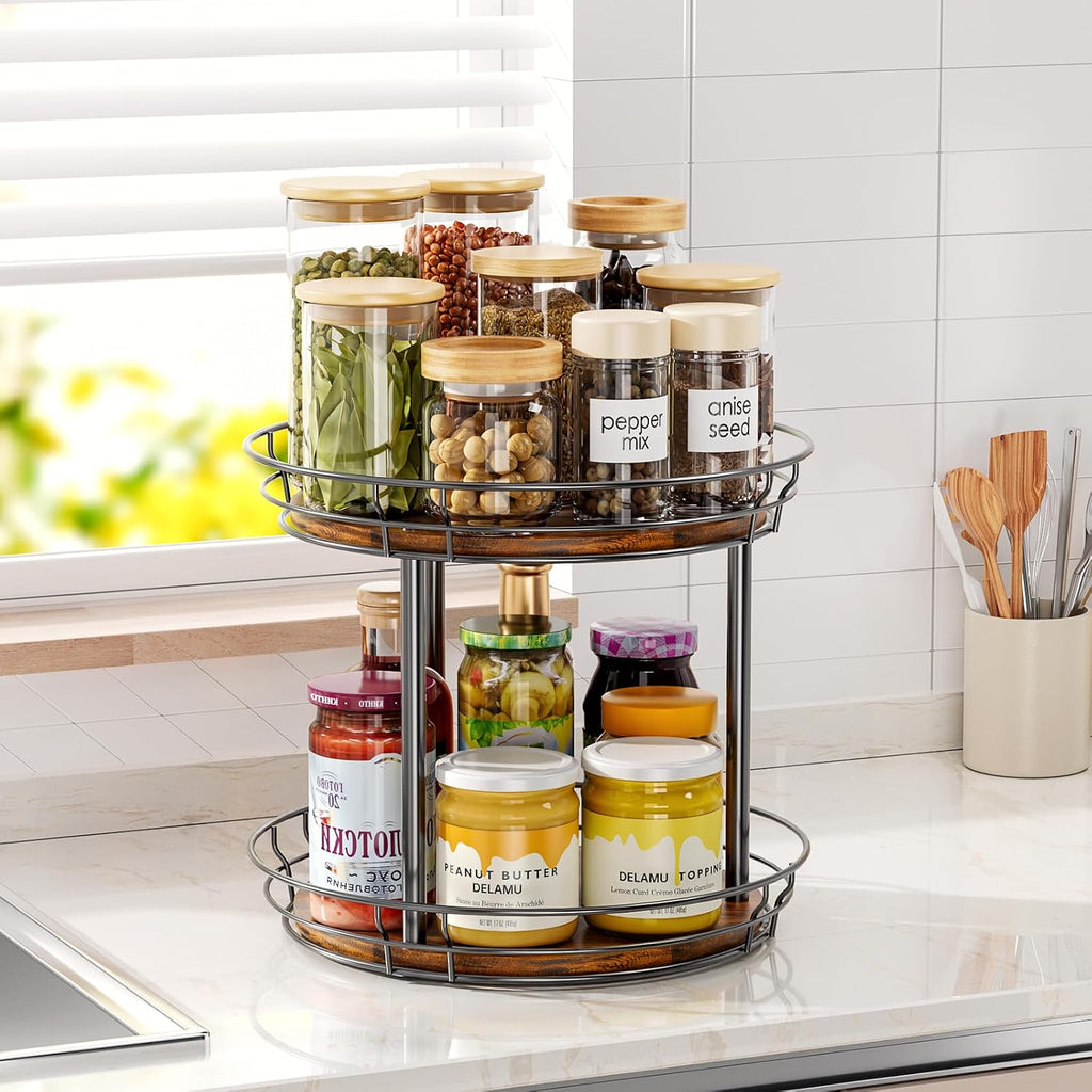 2‑Tier Rotating Kitchen Spice Organizer