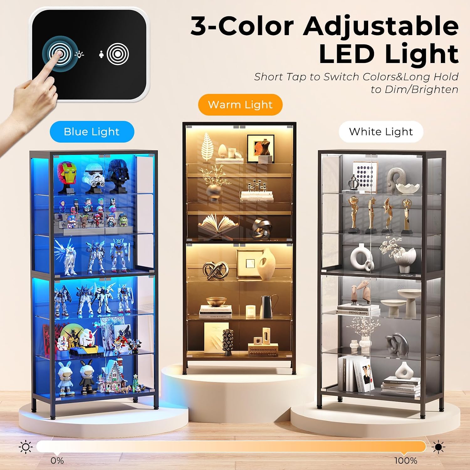 Black 6‑Tier Glass Display Cabinet