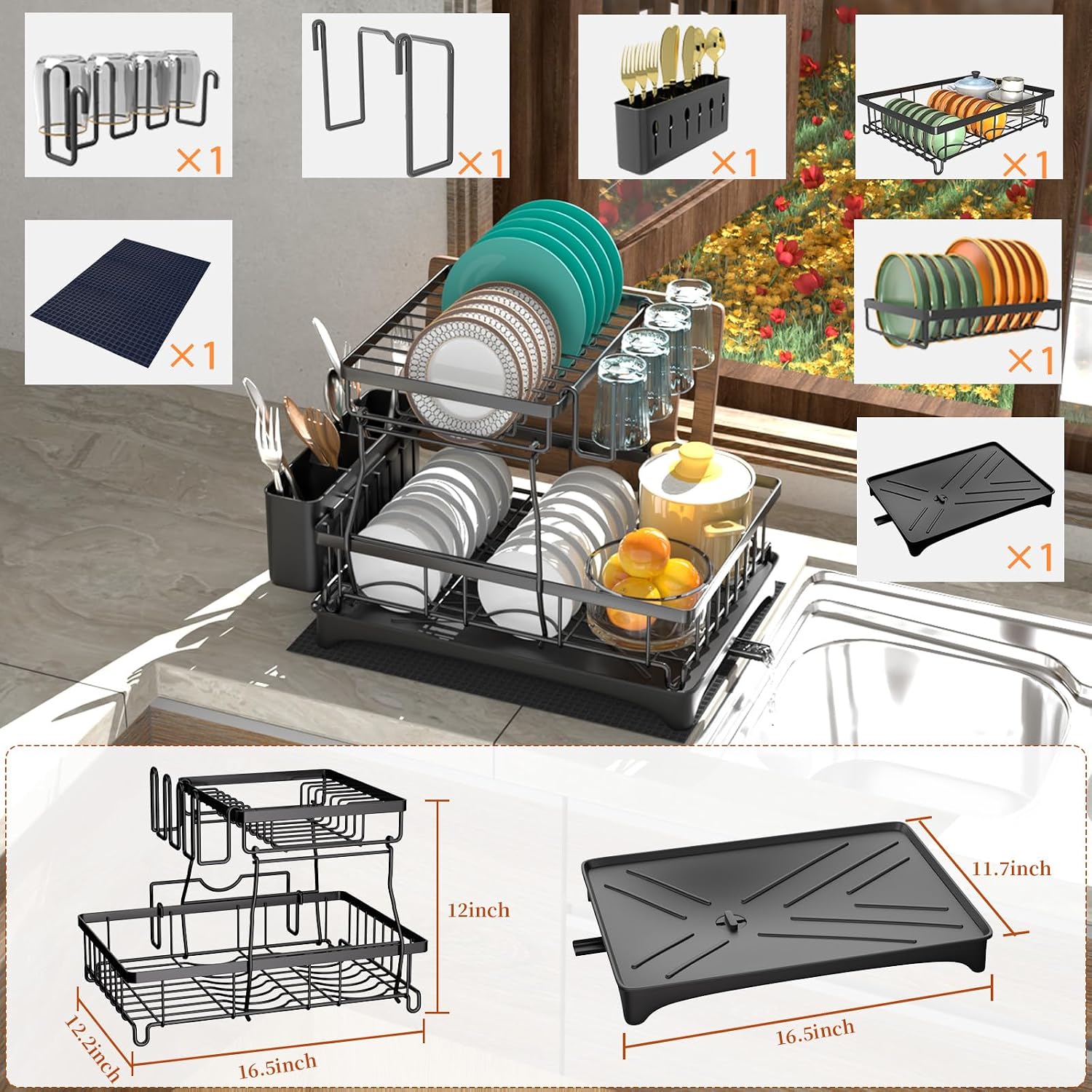 2‑Tier Kitchen Dish Drying Rack