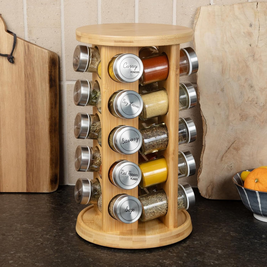 Bamboo Rotating Countertop Spice Rack Set