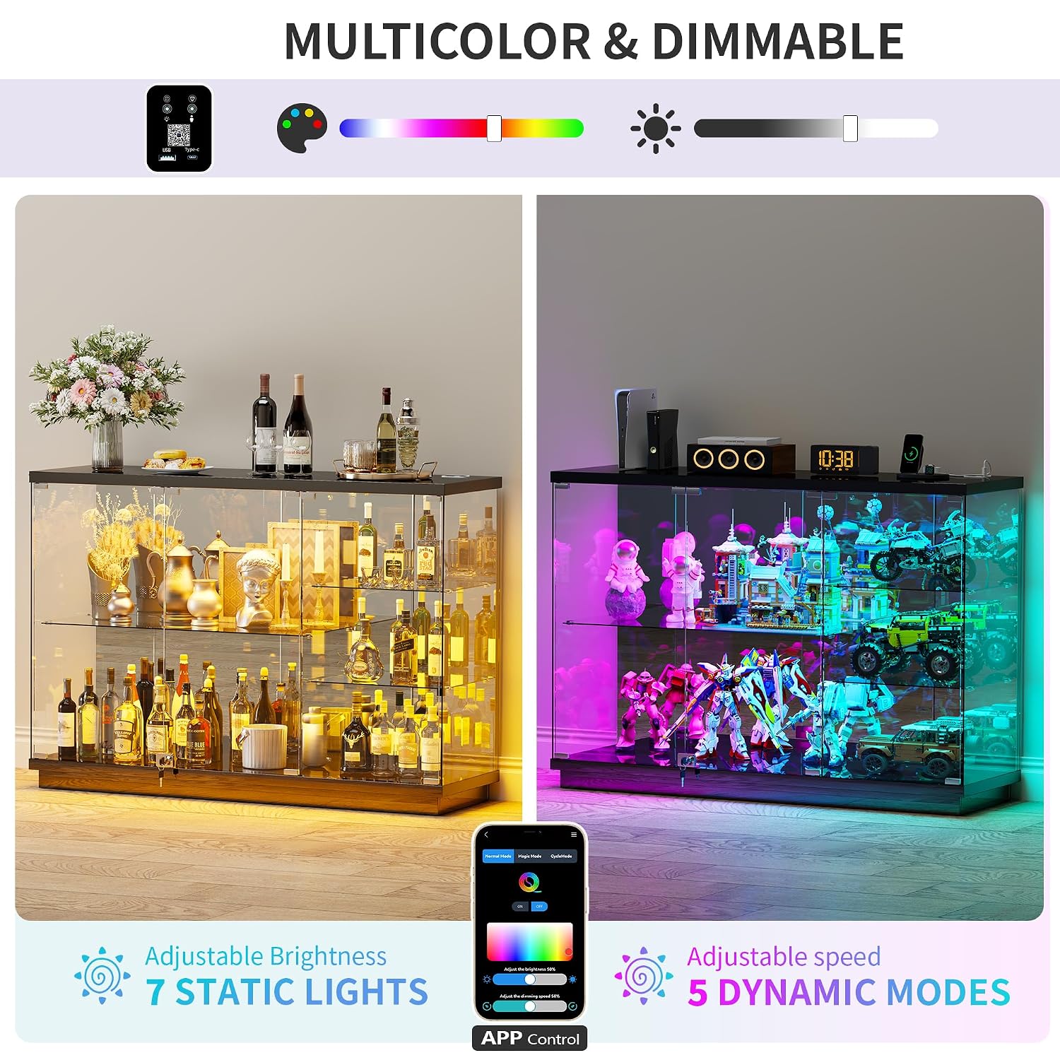 RGB Lockable Glass Display Cabinet