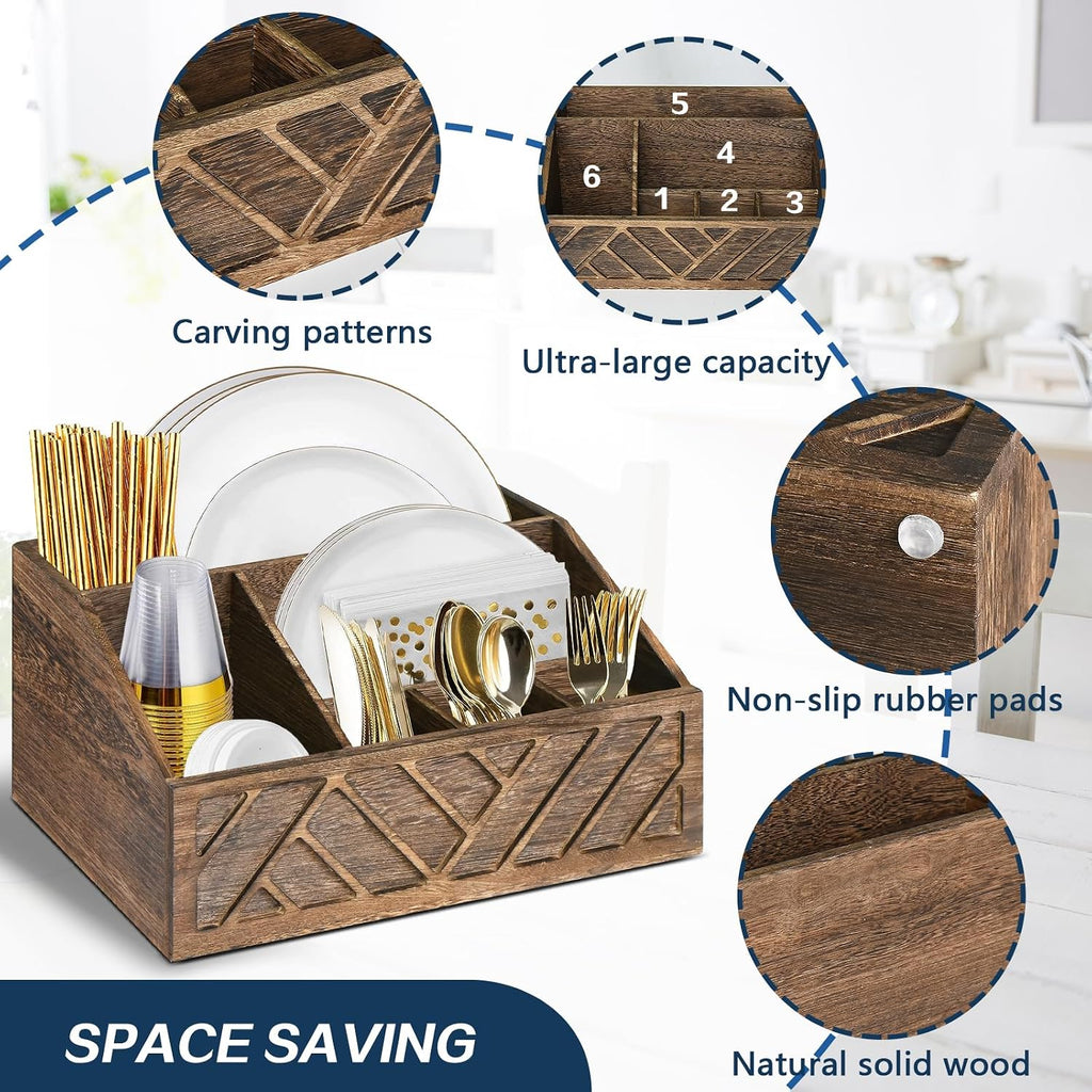 Rustic Wood Kitchen Utensil Caddy Organizer