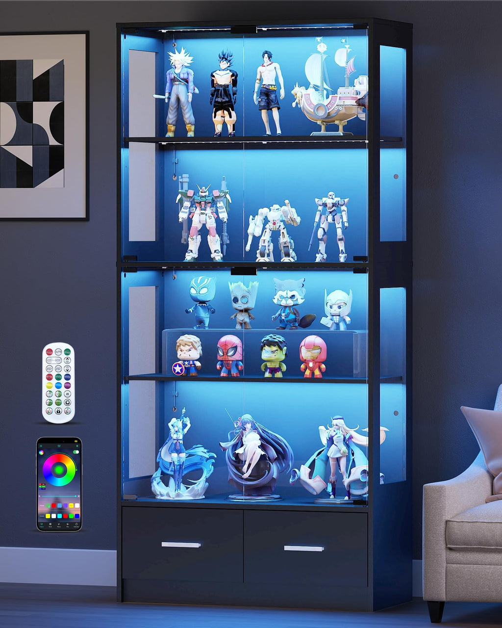 Black Glass‑Door Display Storage Cabinet
