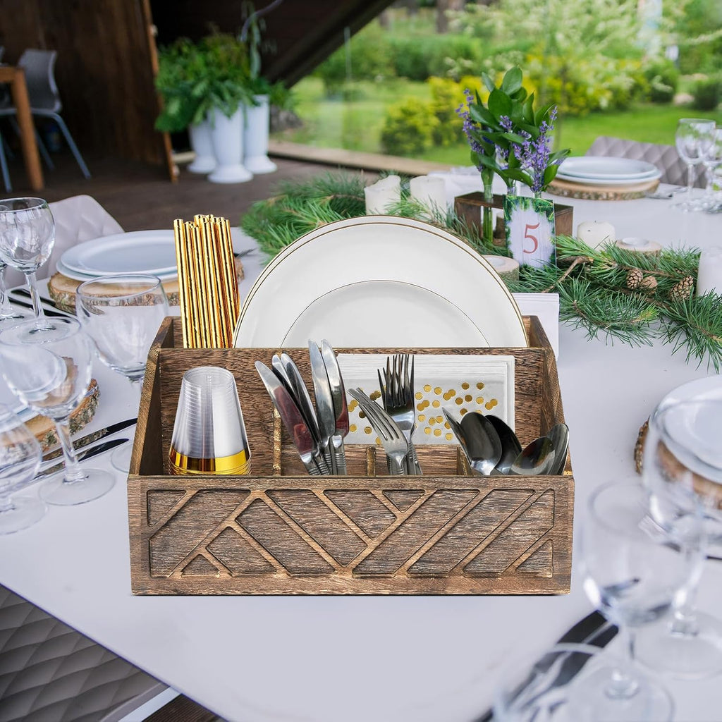 Rustic Wood Kitchen Utensil Caddy Organizer