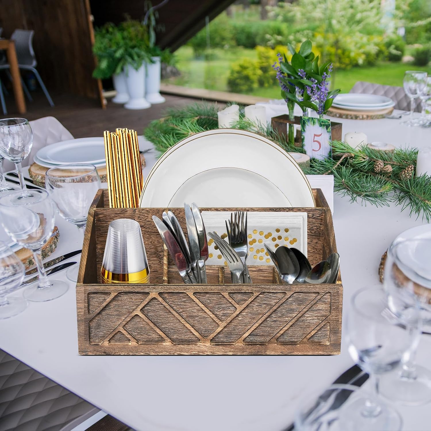 Rustic Wood Kitchen Utensil Caddy Organizer