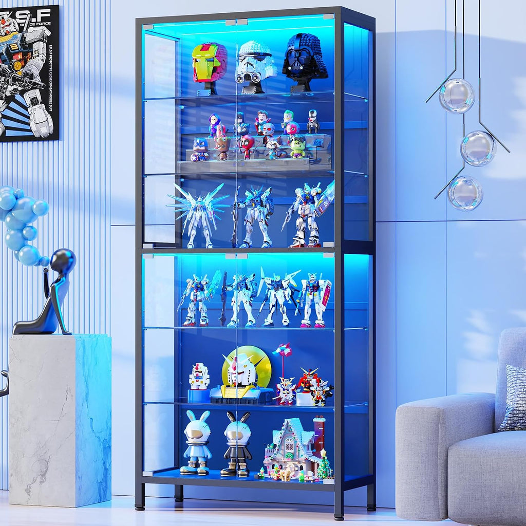 Black 6‑Tier Glass Display Cabinet