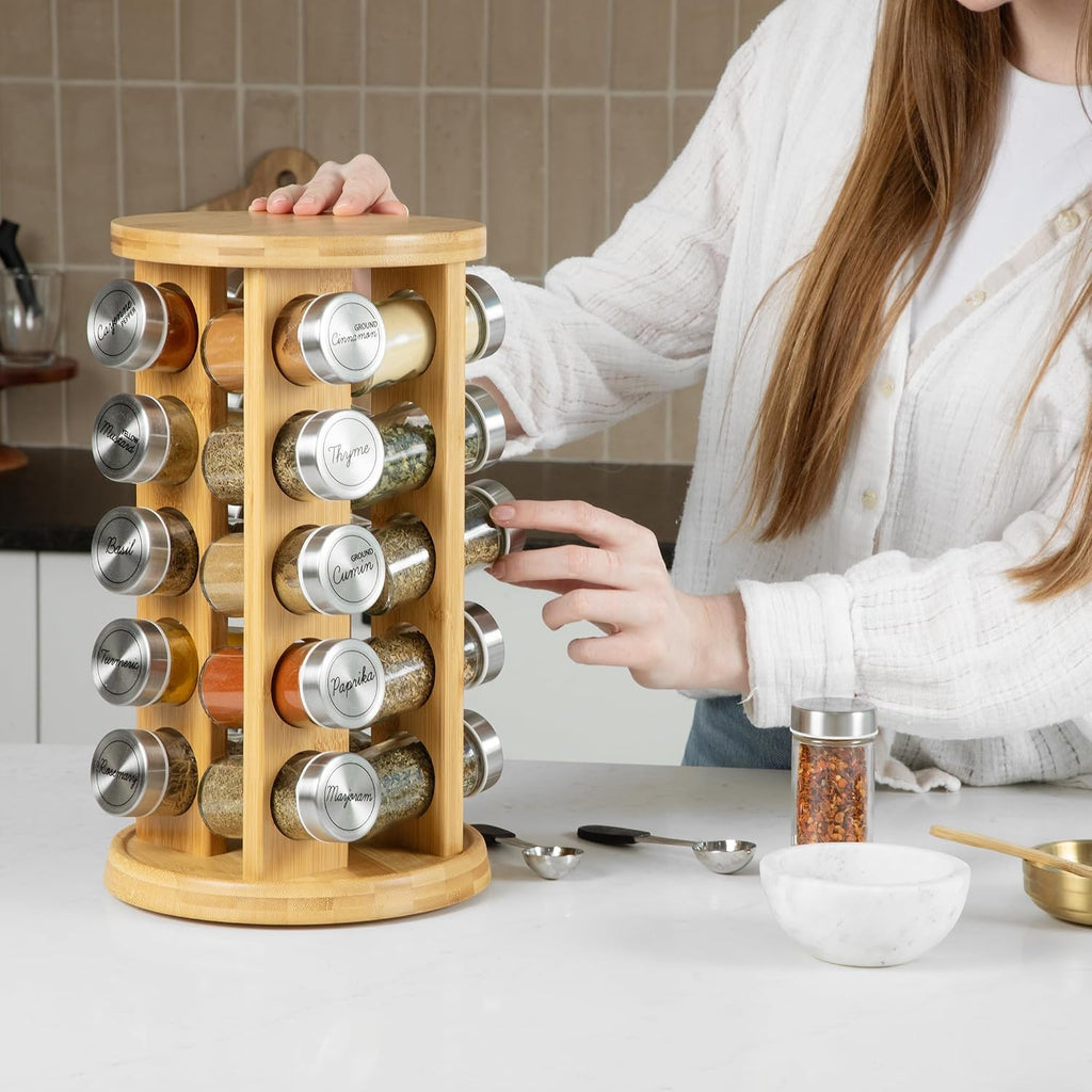 Bamboo Rotating Countertop Spice Rack Set