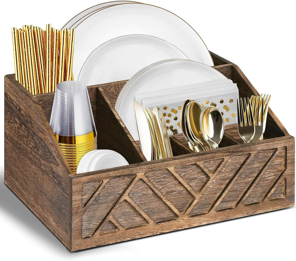 Rustic Wood Kitchen Utensil Caddy Organizer