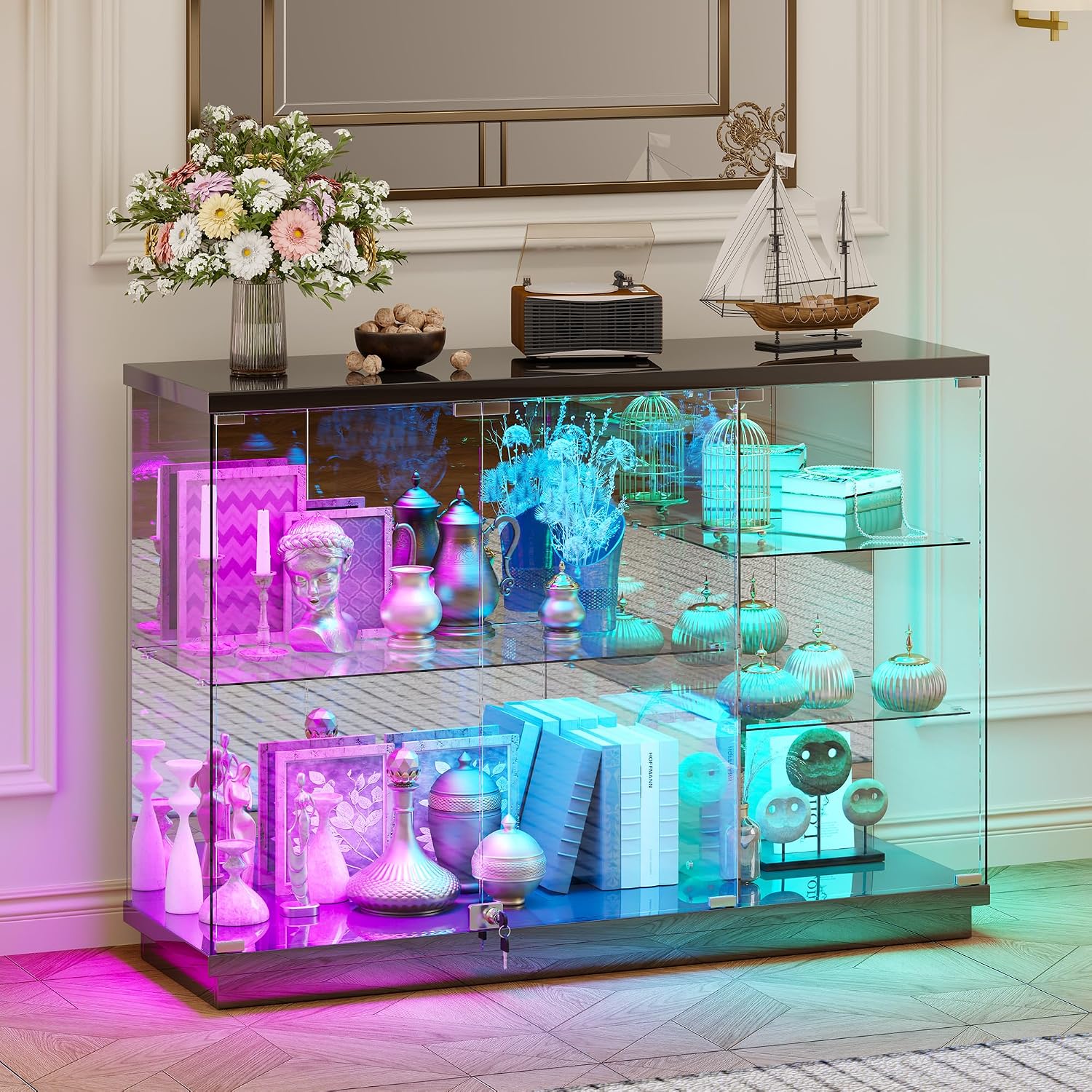 RGB Lockable Glass Display Cabinet