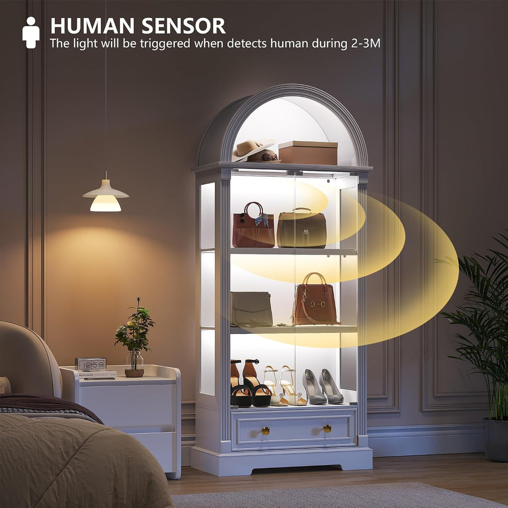 Arched LED Glass Curio Display Cabinet