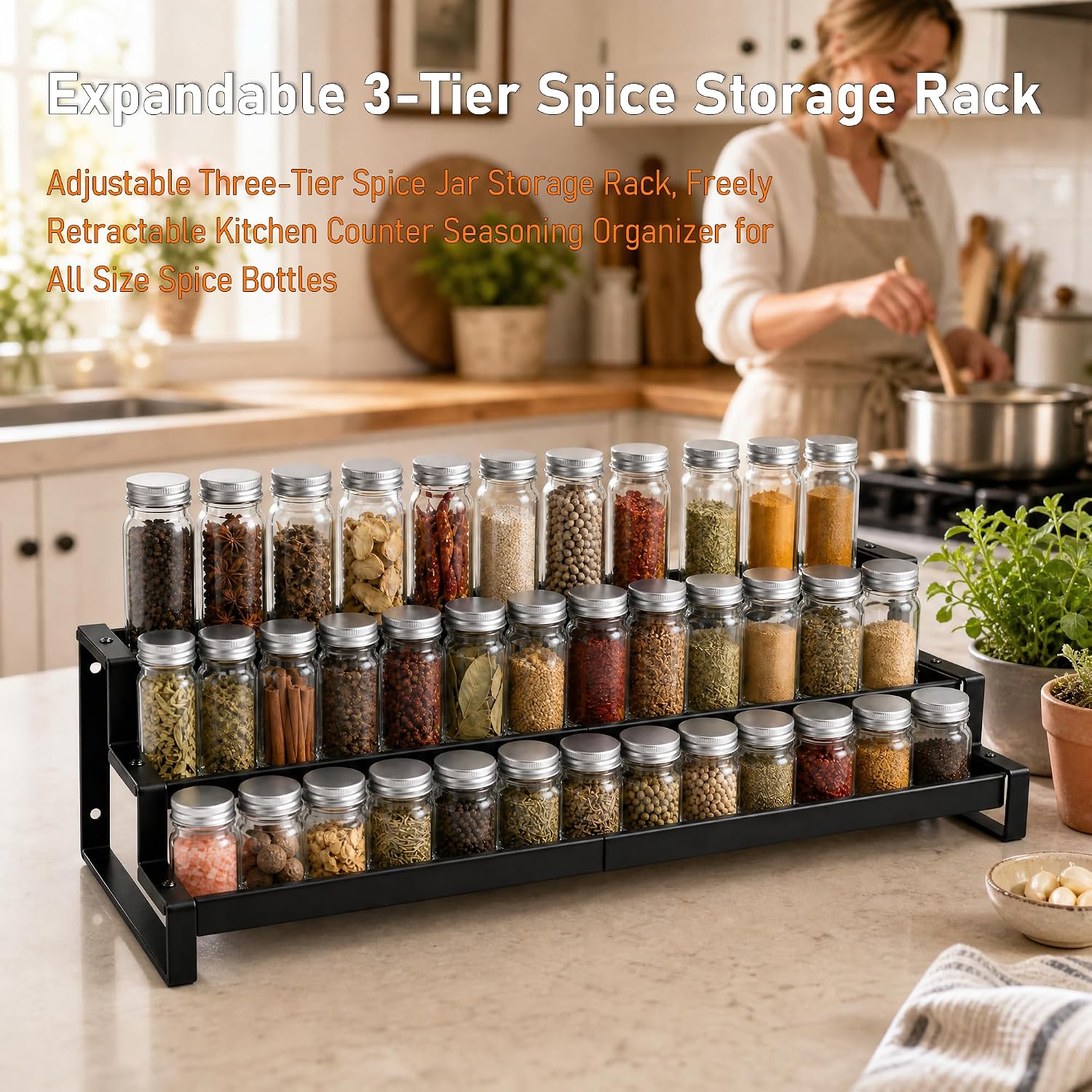 Expandable 3‑Tier Metal Spice Organizer