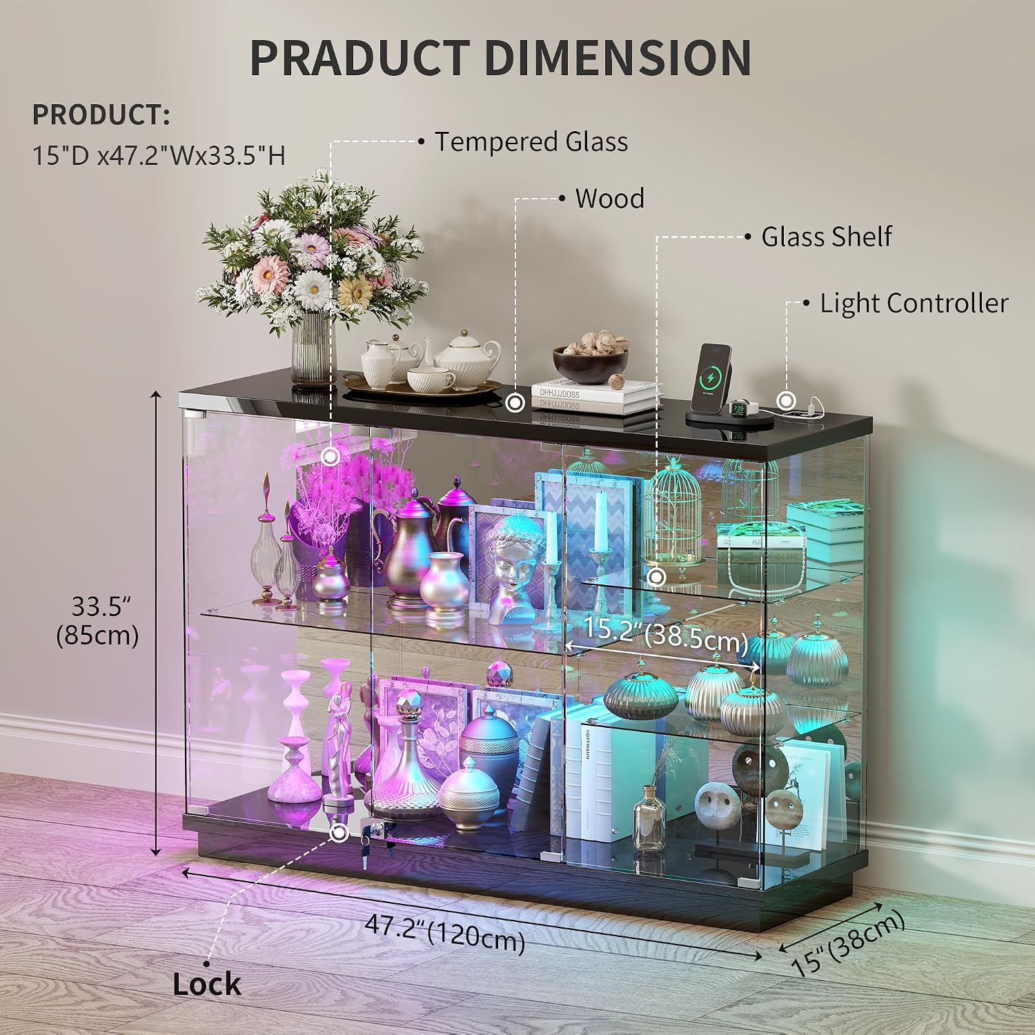 RGB Lockable Glass Display Cabinet
