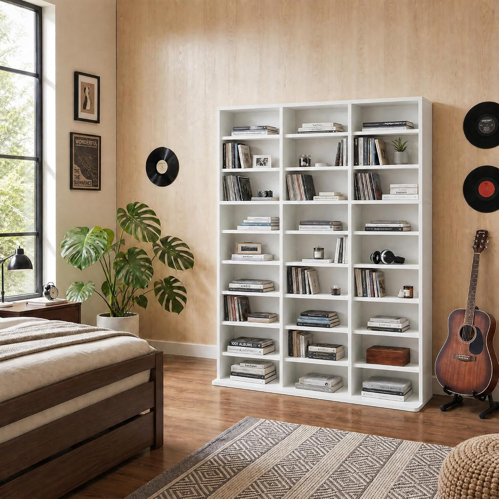 Tall White Media CD Display Cabinet