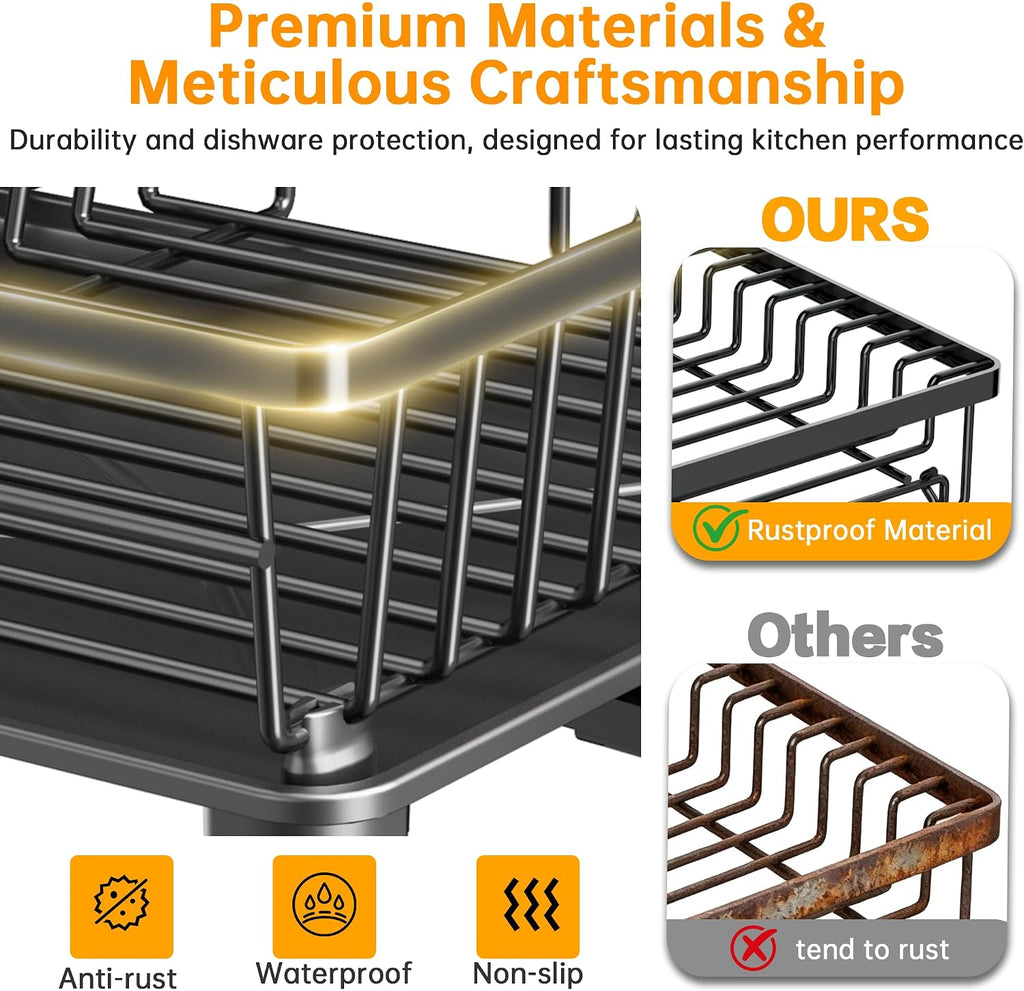 2‑Tier Black Kitchen Dish Drying Rack