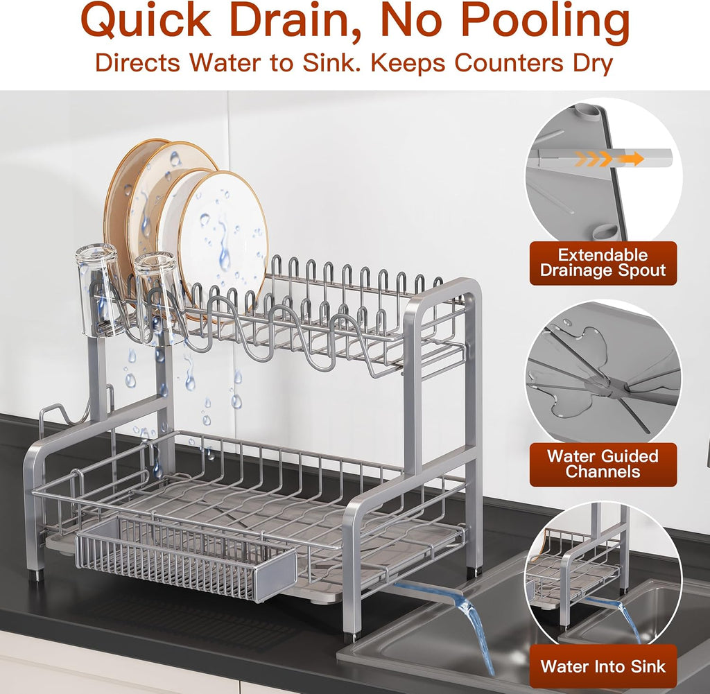 2‑Tier Stainless Steel Dish Drying Rack