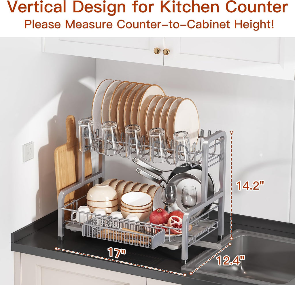 2‑Tier Stainless Steel Dish Drying Rack