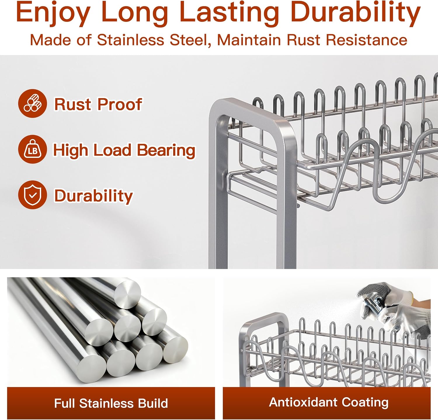 2‑Tier Stainless Steel Dish Drying Rack