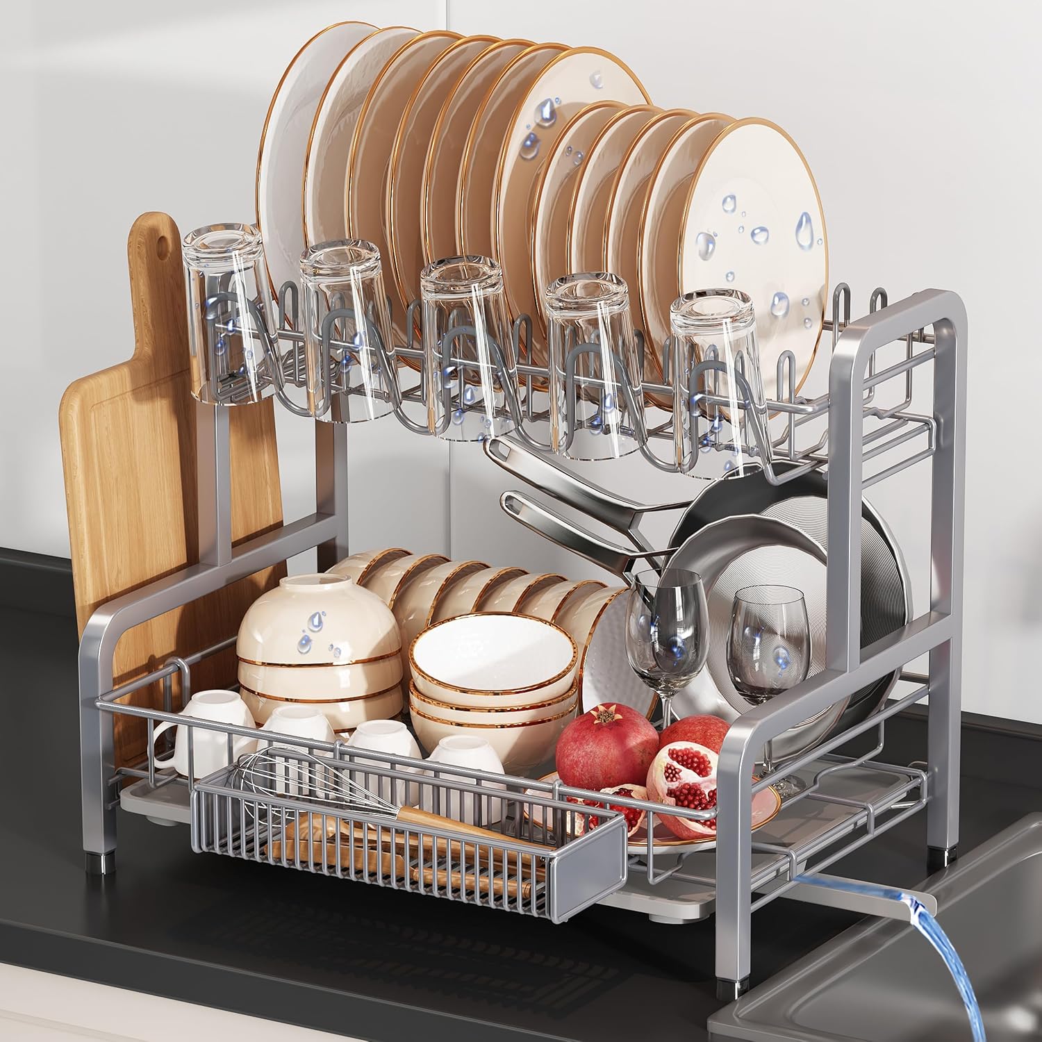 2‑Tier Stainless Steel Dish Drying Rack