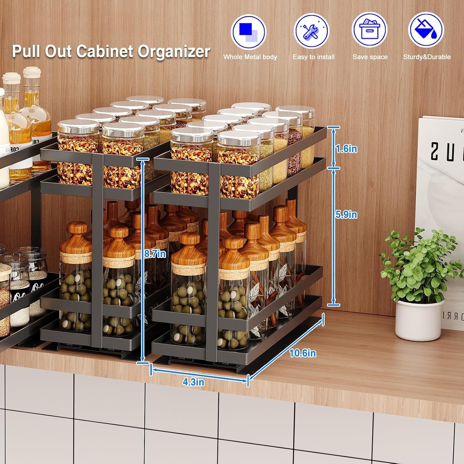 2‑Tier Pull‑Out Kitchen Spice Organizer